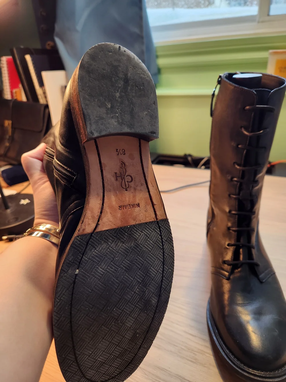 Cole Haan Black Lace-Up Leather Mid-Calf Boots - Picture 6 of 10